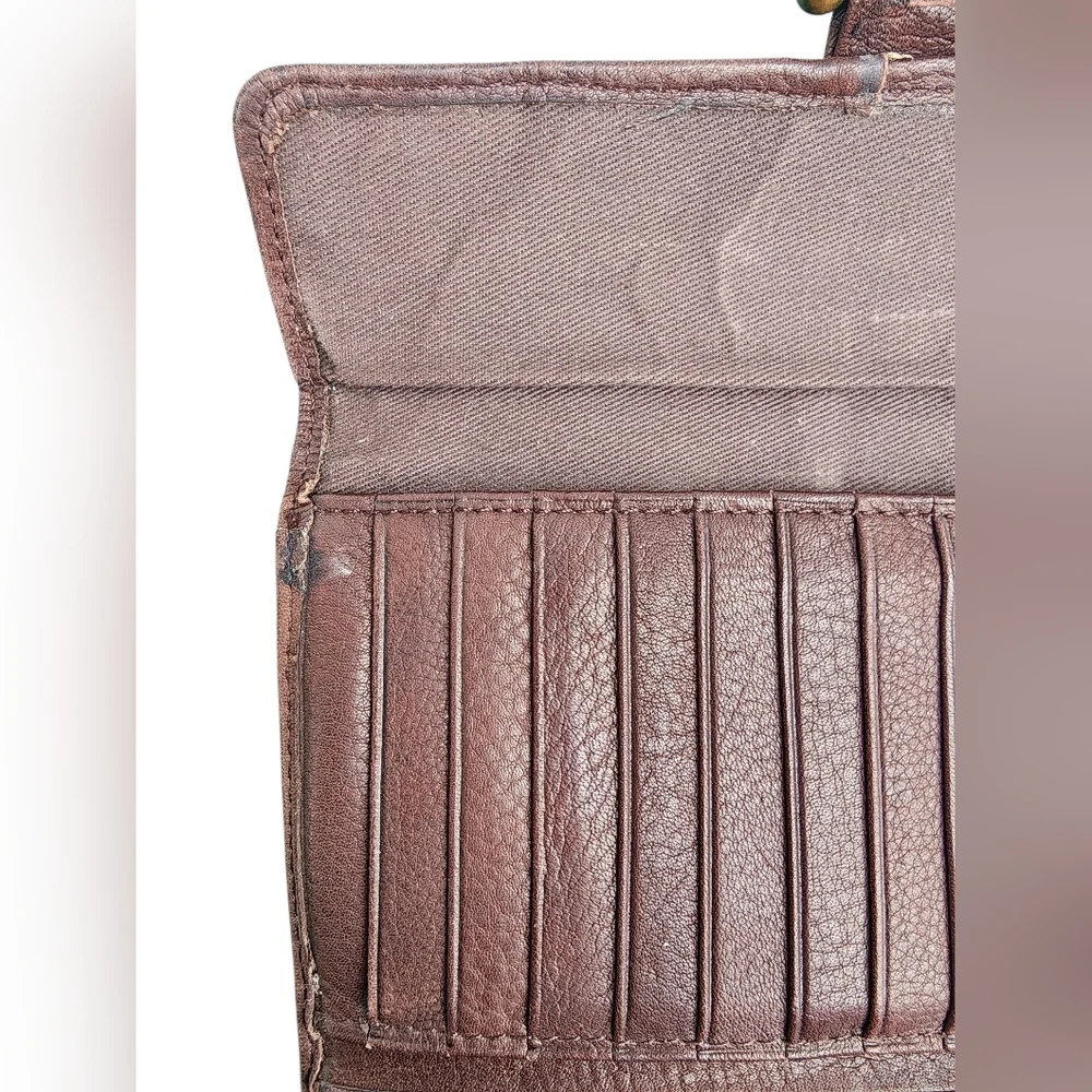 VTG FOSSIL brown pebbled trifold wallet, genuine leather